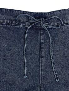 GlowEve 女士植物刺绣系带腰带口袋牛仔短裤 - 藍色 - 查看 5