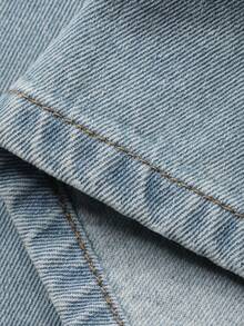 Livesso 女士高腰口袋阔腿宽松休闲牛仔短裤 - 藍色 - 查看 7