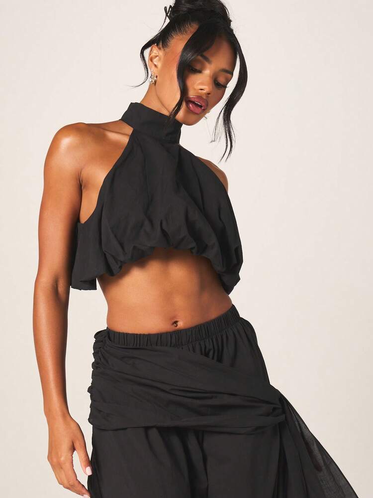 MISSGUIDED Halter Crop Top With Parachute Trousers Set
