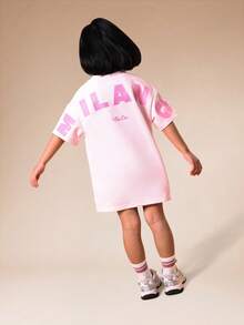 SUMWON Girls Tie Dye Oversized T-Shirt Dress With Pink Gradient Print And Short Sleeves For Casual Summer Wear - Pink - View 1