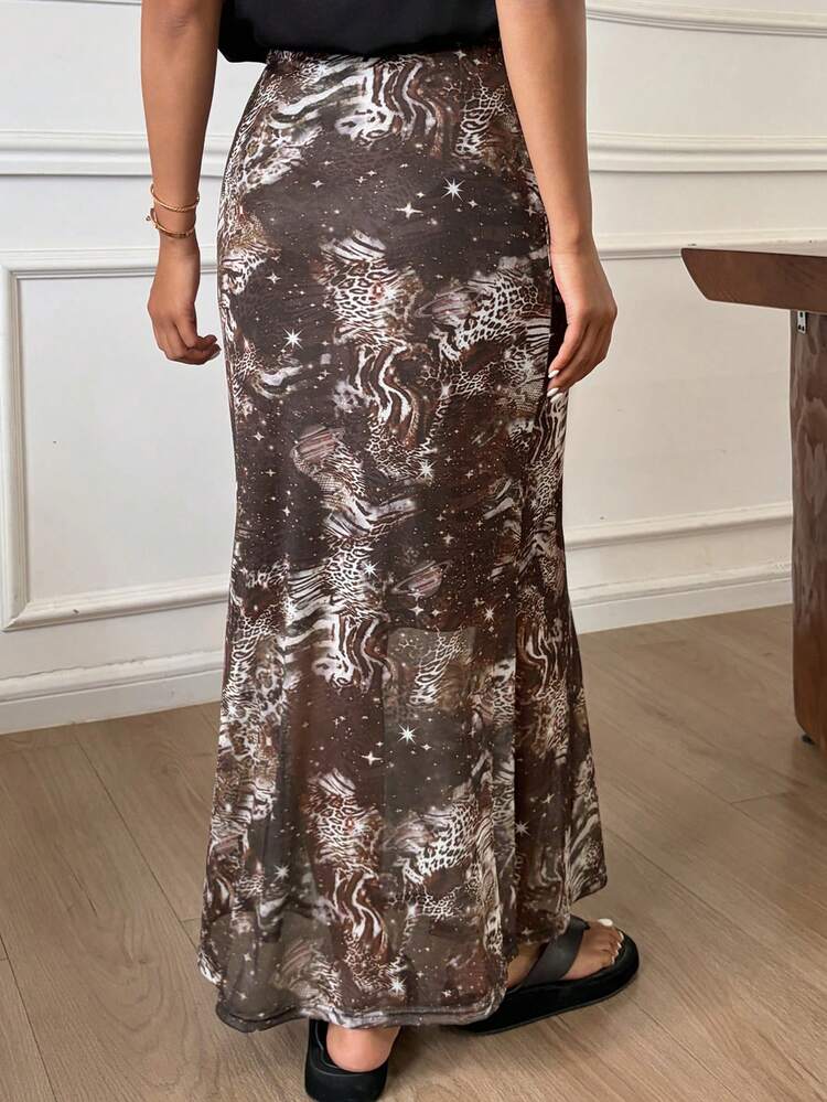Women's Sexy Starry Animal Print Long Skirt Pajama Bottom, Spring/Summer