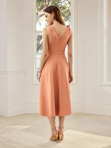 MOTF PREMIUM WOMEN'S SLEEVELESS V-NECK MIDI DRESS, CASUAL FOR DATES AND OCCASIONS, SPRING/SUMMER - Orange - View 4