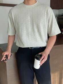 DAZY 夏季绿色短袖纹理面料橄榄绿男士T恤 - 綠色 - 查看 4