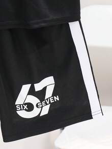 SHEIN 2件装儿童/青少年男童休闲学院风印花圆领宽松短袖T恤 - 黑色 - 查看 4