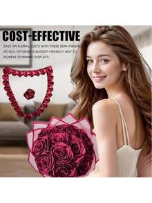 SHEIN Artificial Silk Like Fake Petals, Pre Made Ribbon Rose Petals Semi-Finished Product, Suitable For Making DIY Bouquets Of Eternal Roses, - Burgundy - View 6