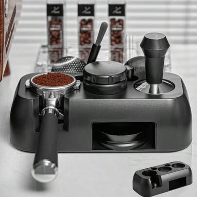 1 pièce Station de tassage d'expresso, Station de tassage multifonctionnelle, Station de tassage antidérapante, Station d'expresso adaptée pour le rangement du tasseur, du distributeur et du porte-filtre, Support de tasseur en ABS, Support de porte-filtre à café