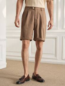 Men's Solid Color Pocket Casual Shorts, Fashionable Suitable For Summer - Brown - View 3