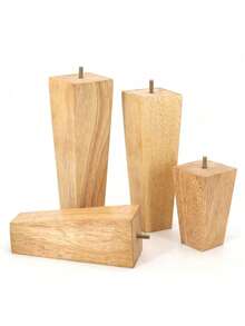 Bộ 4 chân bàn ghế hình nón kèm phụ kiện, chân gỗ nguyên khối cho ghế sofa, tủ quần áo, giường - Chân thay thế bằng gỗ đa năng với tấm gắn kim loại và ốc vít. - Màu be - Xem 2