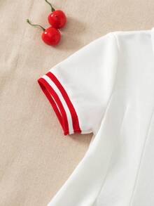 SHEIN Girls' Casual Black Contrast Collar Waist Knit Dress - Burgundy - View 7