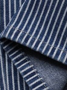Dazy Kids Bộ áo liền quần denim ống rộng kẻ sọc có túi dành cho bé gái tuổi teen, thích hợp mặc hàng ngày hoặc đi nghỉ mát. - Màu xanh lam - Xem 3