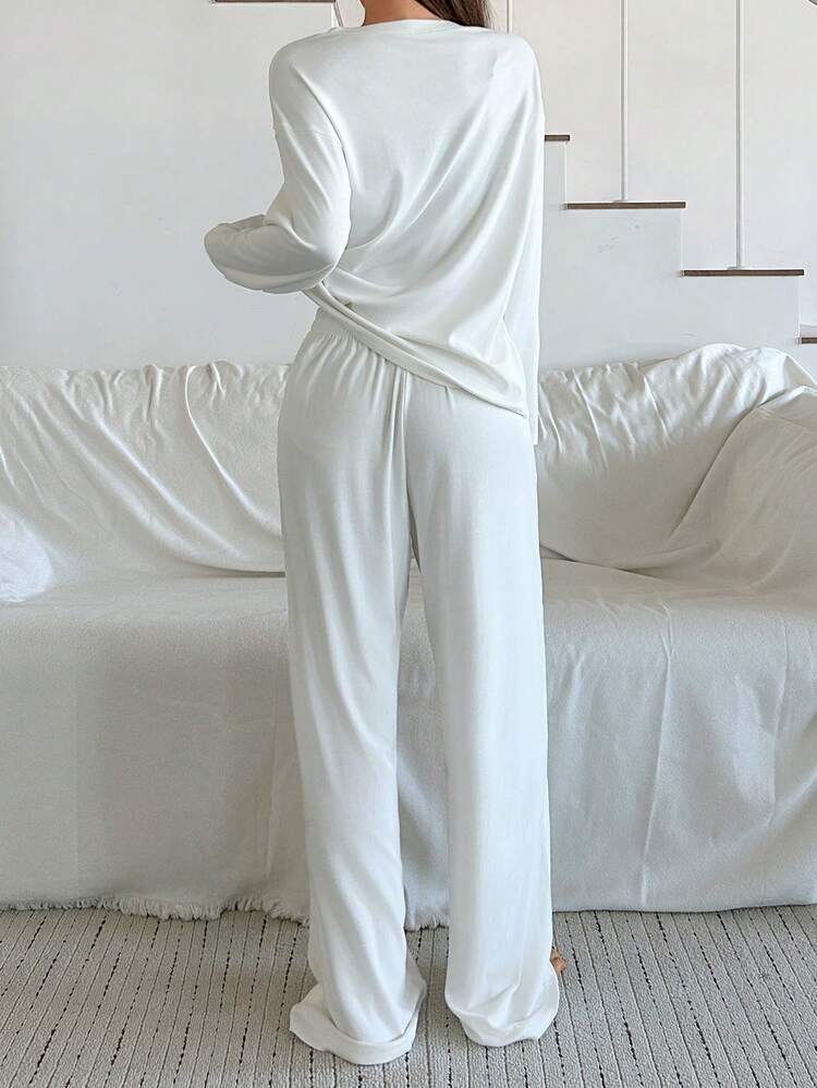 Minimalist Solid Color Soft Knit Women Pajama Set