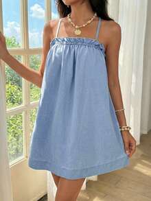 Breezaya Women's Denim Extra Long High Slit Dress - Blue - View 1