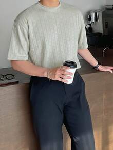 DAZY 夏季绿色短袖纹理面料橄榄绿男士T恤 - 綠色 - 查看 5