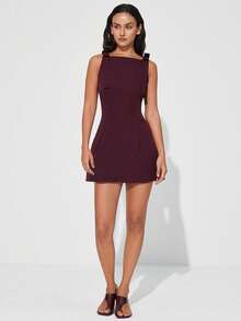 Aveloria Modichic Vestido ajustado con decoración de lazo, versátil para el Día de San Valentín y uso diario - Burdeos - Ver 4