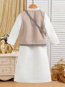 2pcs Young Boy Set: Casual Long Sleeve Dress & Vest, Minimalist Fashion For Daily Wear - Multicolor - View 2