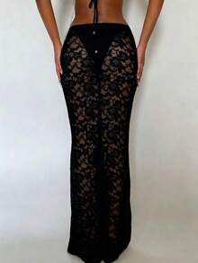 EgrlEra 1 bộ đồ bơi váy lưới màu trắng dành cho nữ, thích hợp cho mùa xuân/hè. - màu đen - Xem 2