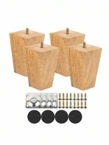 Bộ 4 chân bàn ghế hình nón kèm phụ kiện, chân gỗ nguyên khối cho ghế sofa, tủ quần áo, giường - Chân thay thế bằng gỗ đa năng với tấm gắn kim loại và ốc vít. - Màu be - Xem 1