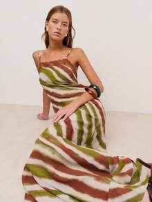 Nöista Printed Long Dress With A Lace Trim On Neckline And Adjustable Back Straps On Back. Boho, Summer, Spring, Woman. - Multicolor - View 1