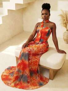 BamGlimmer 春季情人节新年假期新款独特设计无肩带轻盈多色女式连衣裙，时尚度假装，适合旅行、度假、派对和聚会，充满激情的浪漫假期、派对和聚会。 - 橘色 - 查看 6