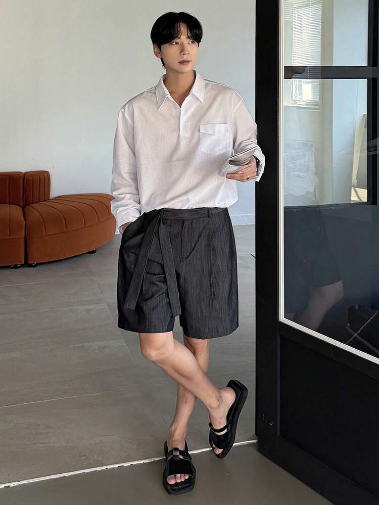 Men's Casual Black Commuter Shorts, Summer