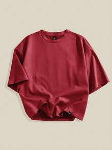 EASEVO Plus Size Men's Loose Fit Embroidered Round Neck Short Sleeve T-Shirt, Suitable For Summer - Red - View 4