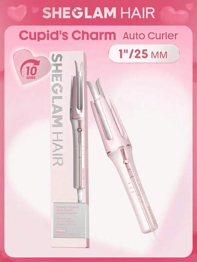SHEGLAM HAIR Cupid's Charm One-Touch Instant Curler,Pink Automatic Curling Iron 25mm EU Plug,10min Quick Waves,60s Fast Preheat,3 Adjustable Temps,Heart-Shaped Switch,8s Smart Timer,Quick Auto Curl Magic Enhance Shine & Protection Suitable For Medium To Long Hair Graduation Birthday Gift Holiday Winter Pink Vibe Makeup Party Beach Travel Camping School Campus Festivals Rose Present Girl Charm Best Valentine's Day Women's Day Love Yourself