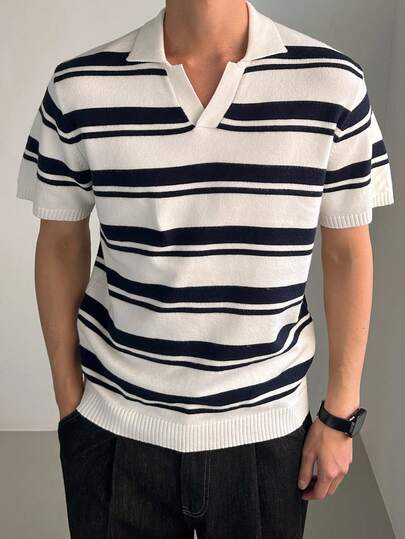 DAZY Men's Striped Colorful Short Sleeve Knit Top, Summer