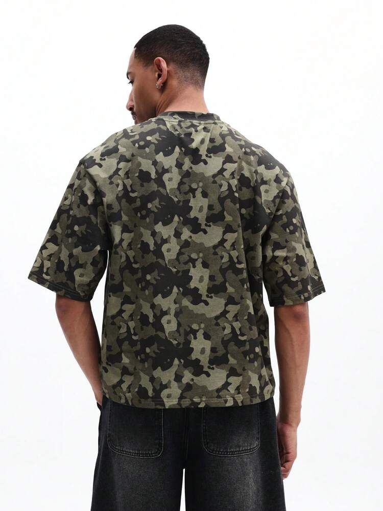 Herren Camouflage Muster Kurzarm Rundhals T-Shirt, lässiger militärischer Sommerstil Outdoor Mode Tee
