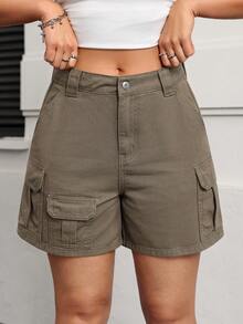 Rivivi Women's Casual Washed Denim Cargo Shorts, Summer - Army Green - View 4