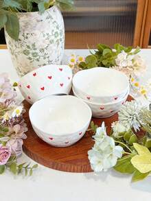 1个/4个装陶瓷碗，不对称手绘极简心形陶瓷碗，可爱酸奶碗、沙拉碗、汤碗，适合新年、聚会、派对，可用洗碗机清洗和消毒。 - 彩色 - 查看 2