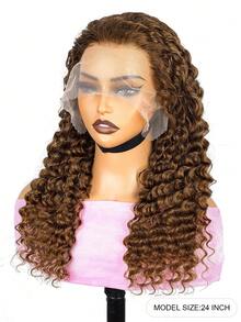 Chocolate Brown Color #4 Deep Wave Lace Front Wig Human Hair 13X4 Transparent Curly Human Hair Wigs Lace Front 180% Density Brazilian Virgin Wigs Pre Plucked With Baby Hair - S4 - View 4