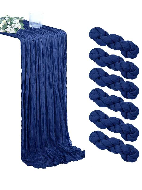5/8/15pcs Navy Blue Pleated Table Runner, Cheesecloth Table Runner Folding Tablecloth, Festive Birthday Decor Wedding Decor Holiday Home Decor Party Room Table Decoration Dark Blue Table Cloth, Table Flag, Solid Color Table Cover, Birthday Decor Wedding Decor, New Year Decor, Party Favor
