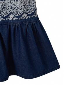 GlowEve Women's Casual Floral Print Drawstring Waist Denim Dress, Summer - Blue - View 3