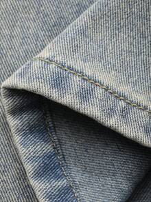 DAZY Quần jeans ống rộng màu xanh trơn, bạc màu, rách nhẹ dành cho nam, thích hợp cho mùa xuân và mùa thu. - Màu xanh lam - Xem 6