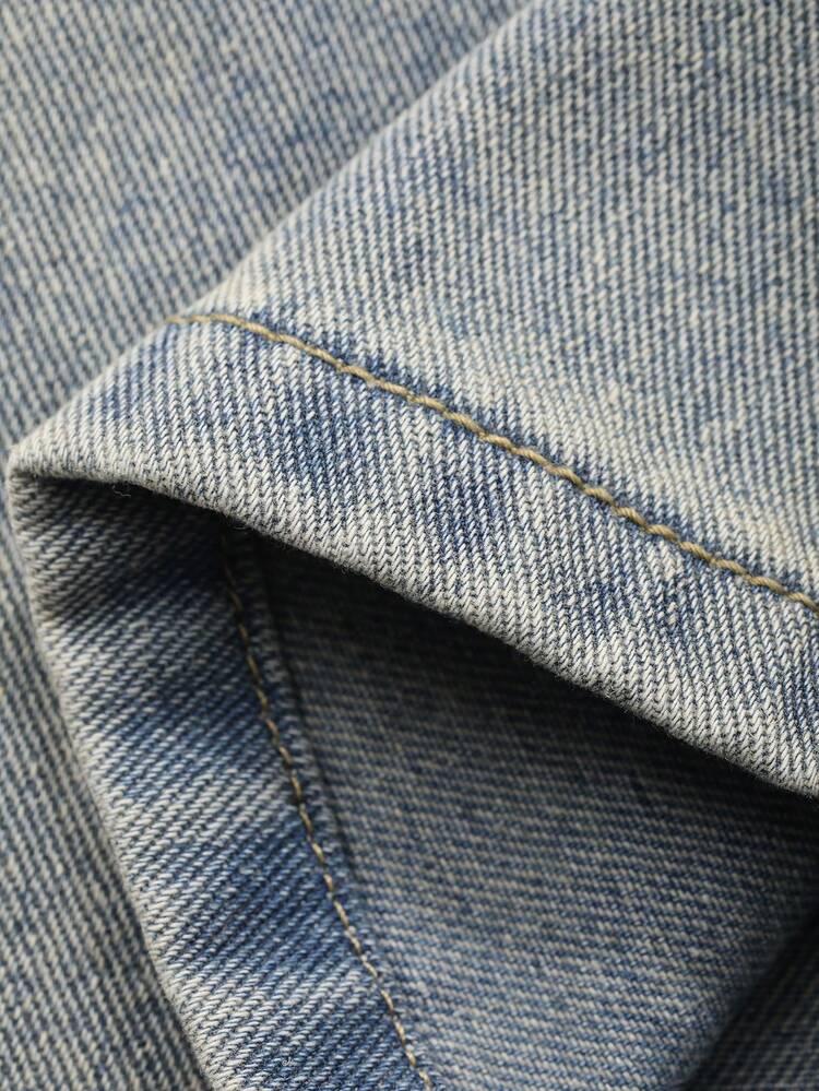 Men's Solid Color Washed Distressed Blue Bootcut Jeans, Suitable For Spring And Autumn