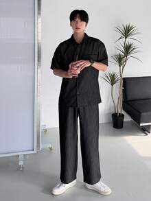 DAZY Bộ áo sơ mi ngắn tay và quần dài nam, màu xám đậm, thích hợp cho mùa xuân/hè. - Xám - Xem 6