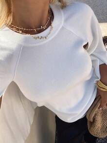 Livesso Suéter holgado de punto casual para mujer, elegante jersey para oficina, negocios, trayecto, adecuado para otoño, primavera, verano - Beis - Ver 7
