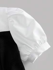 Girlism Bộ đồ thun cho bé gái tuổi teen, set 2 món phong cách thường ngày đi làm, áo tay phồng và quần ống loe dễ thương, áo và quần phối màu đen trắng. - Đen và trắng - Xem 9