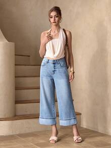 Selenza Women's Casual Loose Versatile Cuffed Ankle Denim 3/4 Pants, All Season - Light Wash - View 5