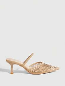 CUCCOO SZL Women's Fashionable Elegant Commuting Rhinestone Pointed Toe High Heel Pumps - Apricot - View 2