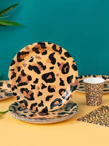 100 Set Perlengkapan Makan Pesta Motif Cheetah, Termasuk Piring Kertas Sekali Pakai Ukuran 7/9 Inci, Gelas, dan Serbet, Serta Dekorasi Ulang Tahun Motif Cheetah, Piring Motif Cheetah, dan Serbet, Cocok untuk Pesta Bertema Hewan - MultiWarna - View 3