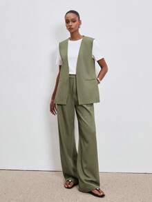 ATUI Studio Women's 2-Piece Linen Blend Outfit – Sleeveless Vest & Pants Set, Summer Vacation Coord Set 2026 - Khaki - View 6