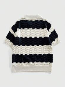 ROMWE MEN Men's Casual Contrast Stripe Short Sleeve Knit Top - Multicolor - View 2