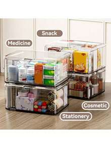 1PC, Medicine Storage Box, Transparent Desktop Storage Box, With Flip Cover Dustproof Storage Box. Household Mini Medicine Storage Box. Multi Functional Storage, Which Can Store Cosmetics, Facial Mask, Stationery, Sundries, Etc - Clear - View 4