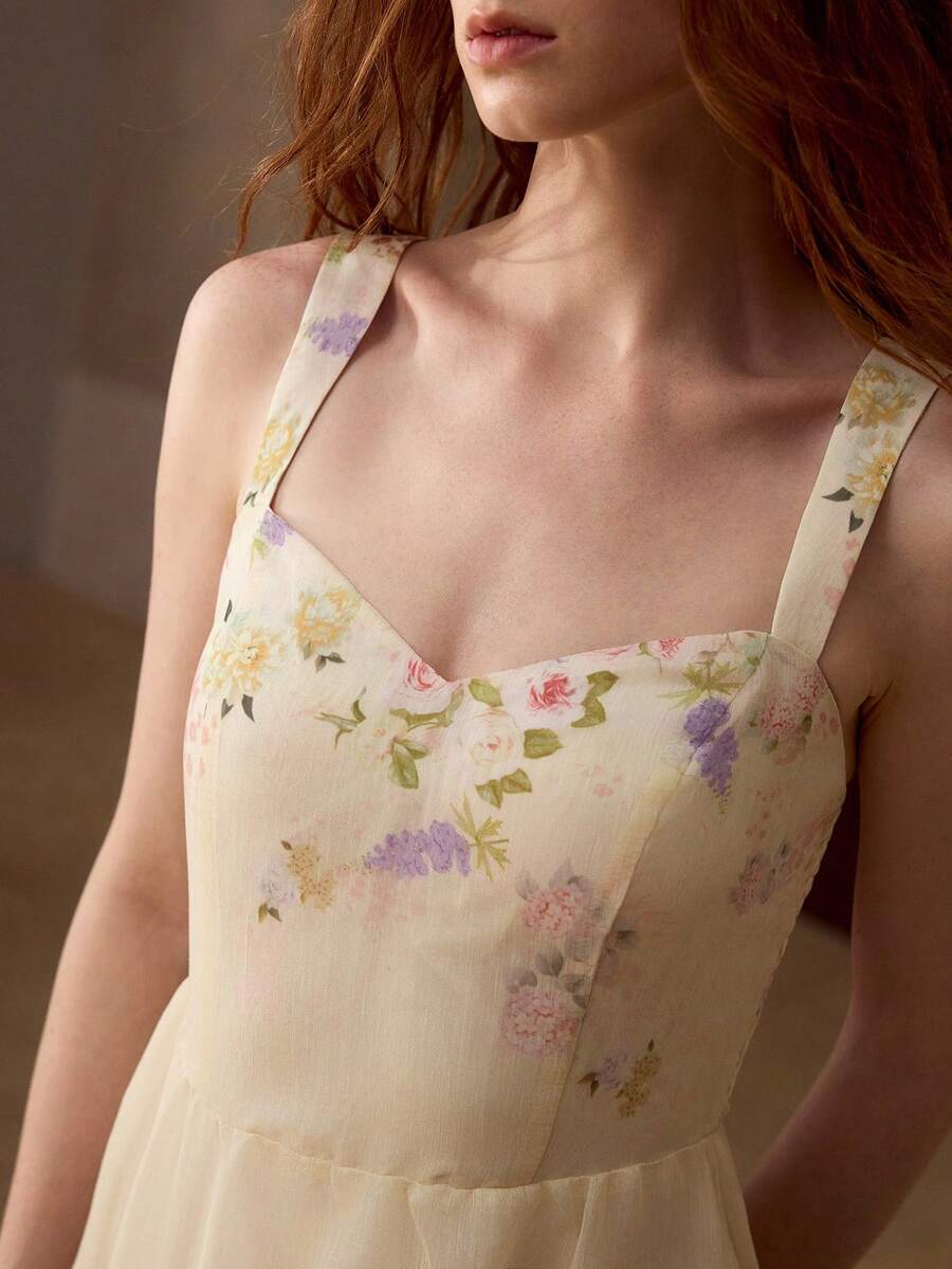 MOTF PREMIUM WOMEN'S ELEGANT EXCLUSIVE SPAGHETTI STRAP SLEEVELESS FLORAL PRINT DRESS - Multicolor - View 2