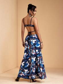 JIAN LASALA All-Over Print Knit Jersey Contrast Binding Cutouts Spaghetti Straps Open Back Women Maxi Dress - Multicolor - View 2