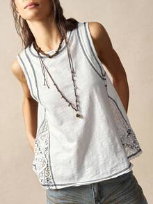 Bohemela 女士夏季休闲度假浪漫优雅法式海滩波西米亚乡村音乐节西部蕾丝拼接A字白色吊带背心，夏季女士，自由休闲风格，海滩，夏季度假，派对，外出上衣 - 白色 - 查看 3