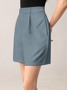 BizChic Quần short nữ màu xanh nhạt dáng suông mới mùa Xuân/Hè, có túi bên hông, xếp ly, phù hợp cho công sở, các dịp trang trọng, đi làm thanh lịch trong thành phố, phong cách thường ngày, lãng mạn, retro thập niên 90, đa năng cho các bữa tiệc, lễ tốt nghiệp, khách dự đám cưới, phù dâu, chủ nhà, đi chơi, giao lưu, hẹn hò, tiệc tùng, buổi hòa nhạc, lễ tốt nghiệp, bữa ăn trưa, sân bay. - Màu xanh lam - Xem 3