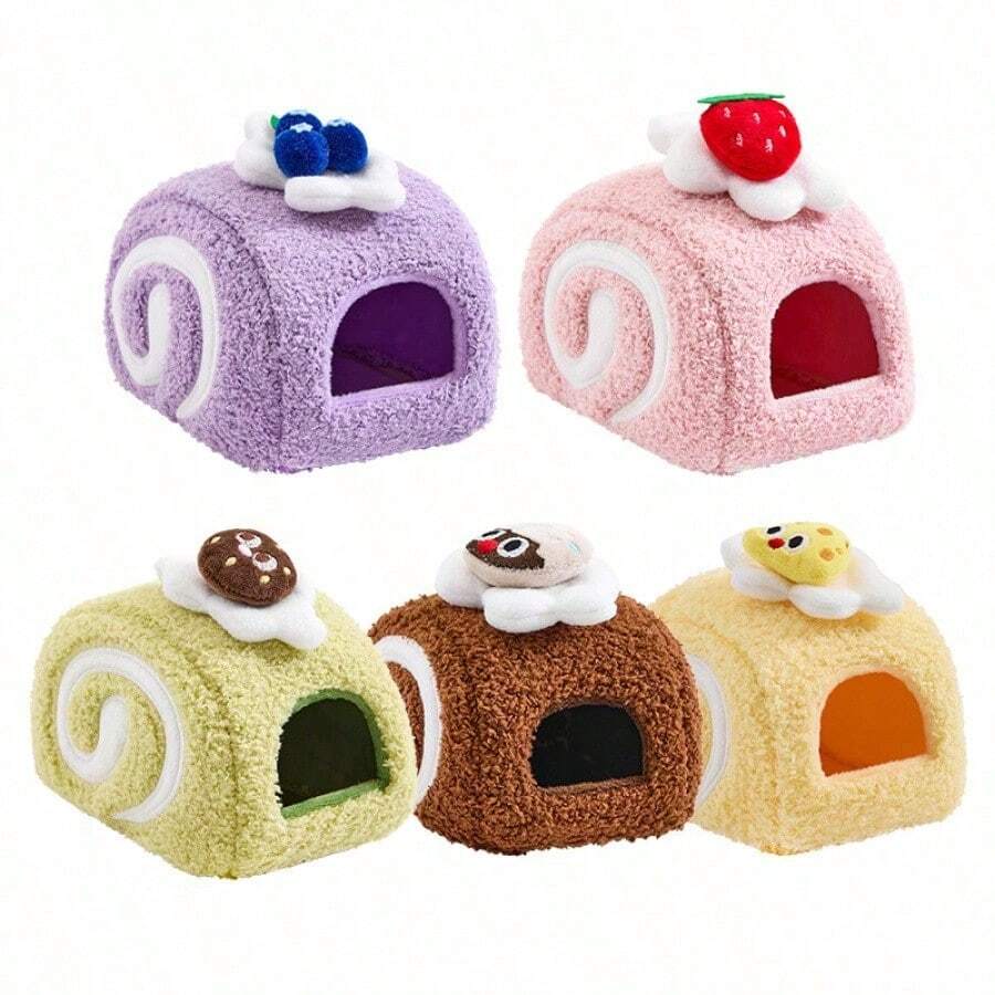 1Pc Bread Roll Towel Roll Hamster Bed, Golden Hamster Small House, Cute Bread & Cake Shape, Hamster Hideout House, Warm & Cold Resistant. - Multicolor - View 1