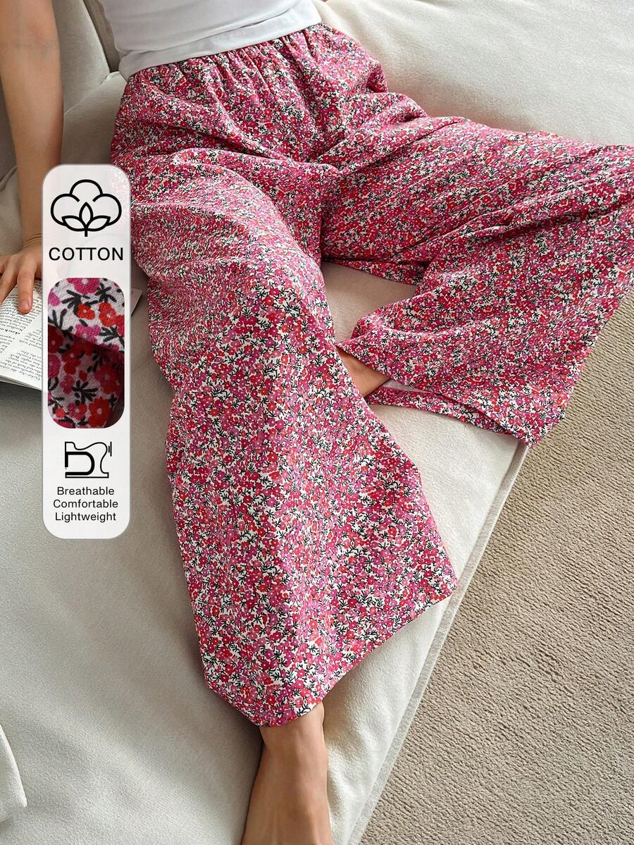 DAZY Women's Ditsy Floral Pajama Bottoms, Spring/Summer - Pink - View 1